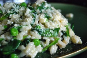 Spenótos-zöldborsós rizottó