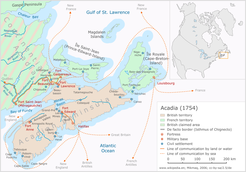 Acadia 1754-ben, Forrás: wikipedia