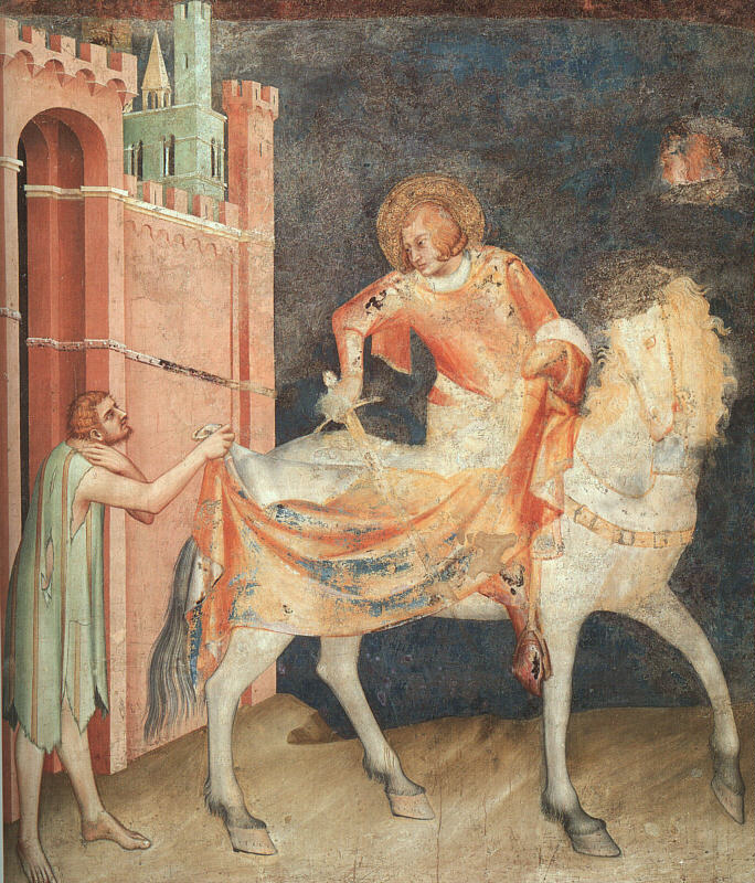 Szent Márton megosztja köpenyét; Simone Martini, 1312-17 Cappella di San Martino, San Francesco, Assisi, Forrás: inillotempore.com 