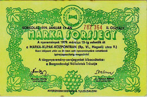 Márka sorsjegy (1979) (Forrás: retronom)