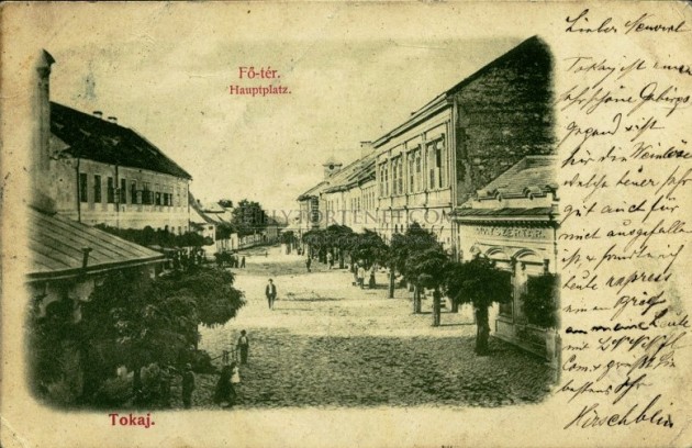 Tokaj 1900 körül (képeslap, német nyelvű szöveggel)