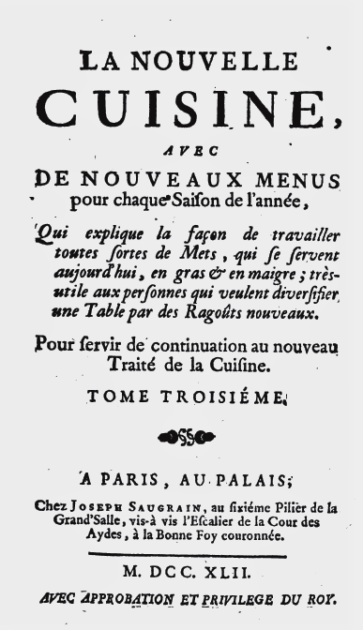 Menon, La nouvelle cuisine (1742)